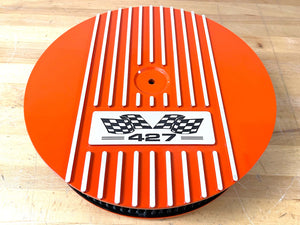 Big Block Chevy 427 Flag Logo - 14" Round Air Cleaner Kit - Orange
