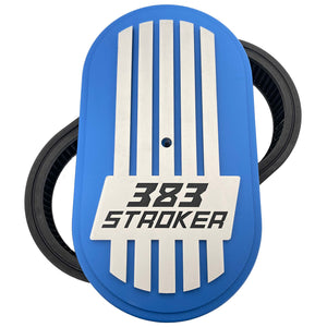 383 STROKER - 15" Oval Air Cleaner Kit, Raised Billet, Style 4 - Blue