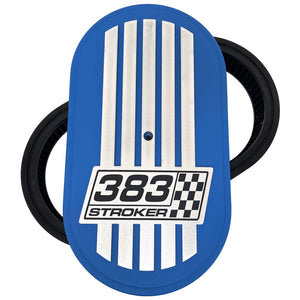 383 STROKER - 15" Oval Air Cleaner Kit - Raised Billet Top - Style 1 - Blue