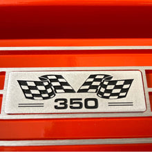 Load image into Gallery viewer, Small Block Chevy 350 Flag Logo Finned Valve Covers - Orange