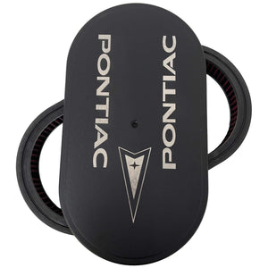 Pontiac Logo 15" Oval Air Cleaner Kit - Vertical Text - Black