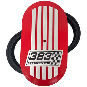 383 STROKER Raised Billet Top 15" Oval Air Cleaner Kit - Style 1 - Red