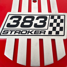 Load image into Gallery viewer, 383 STROKER Raised Billet Top 15&quot; Oval Air Cleaner Kit - Style 1 - Red