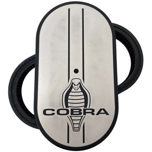 Ford Cobra 15" Oval Air Cleaner Kit - 2 Stripe - Silver