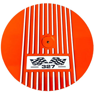 Small Block Chevy 327 Flag Logo - 14" Round Air Cleaner Kit - Orange