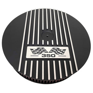 Small Block Chevy 350 Flag Logo - 14" Round Air Cleaner Kit - Black