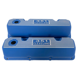Ford 351 Cleveland Valve Covers - Die-Cast Logo - Blue