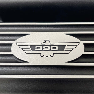 Ford FE 390 Thunderbird Logo Valve Covers, Short Finned - Black