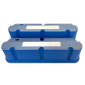 Ford Small Block Pentroof Tall Finned Valve Covers, Custom - Blue