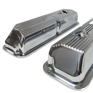 Ford FE 428 Cobra Jet Valve Covers Finned - Fits 352, 390, 427 - Polished