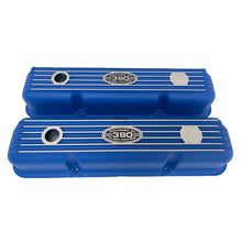 Load image into Gallery viewer, Ford FE 390 Valve Covers Short Finned (POWERED BY 390) Blue - Style 2