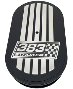 383 STROKER Raised Billet Top 15" Oval Air Cleaner - Style 2 - Black
