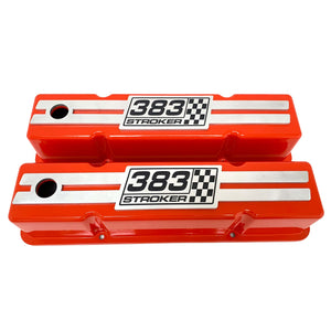383 STROKER Small Block Chevy Valve Covers & Air Cleaner Kit - Billet Top - Orange