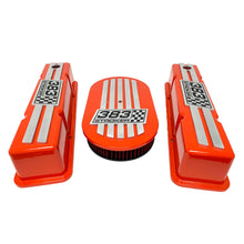Load image into Gallery viewer, 383 STROKER Small Block Chevy Valve Covers &amp; Air Cleaner Kit - Billet Top - Orange