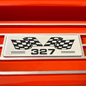 Small Block Chevy 327 Valve Covers, Flag Logo, Finned - Orange