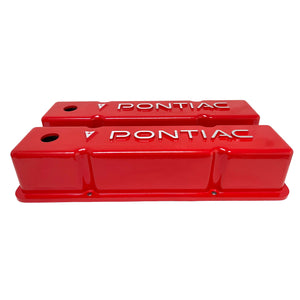 Pontiac Valve Covers For Small Block Chevy Heads - Raised Logo - Red