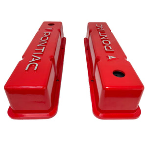 Pontiac Valve Covers For Small Block Chevy Heads - Raised Logo - Red