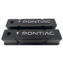 Load image into Gallery viewer, Pontiac Valve Covers For Small Block Chevy Heads - Raised Logo - Black