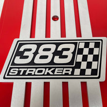 Load image into Gallery viewer, 383 STROKER Raised Billet Top 15&quot; Oval Air Cleaner Kit - Style 2 - Red