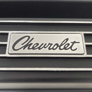 Chevy Small Block Chevrolet Script Logo Classic Finned Valve Covers - Black