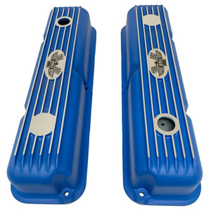 Ford FE 390 American Eagle Blue Valve Covers Short Finned