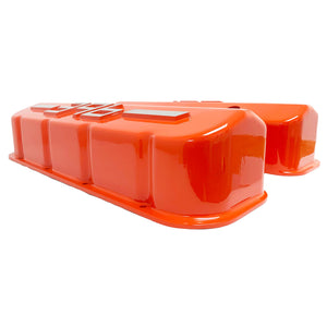 ansen usa, big block chevy 396 valve covers orange, side profile view