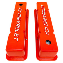 Load image into Gallery viewer, small block chevy bowtie logo tall valve covers, orange, ansen usa, top view