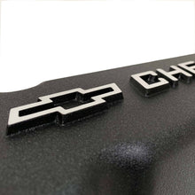 Load image into Gallery viewer, small block chevy bowtie logo tall valve covers, black, ansen usa, close up view