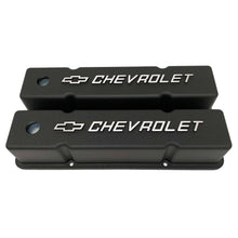 Load image into Gallery viewer, small block chevy bowtie logo tall valve covers, black, ansen usa, front view