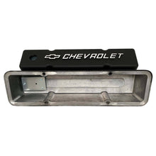Load image into Gallery viewer, small block chevy bowtie logo tall valve covers, black, ansen usa, underside view
