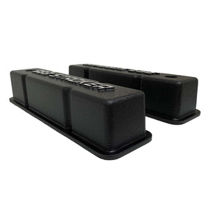 ansen valve covers, 383 stroker small block chevy, black, side profile view