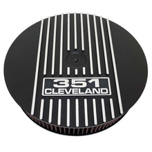 Load image into Gallery viewer, ansen custom engraving, ford 351 cleveland black background air cleaner kit, 13 inch round, black, front view