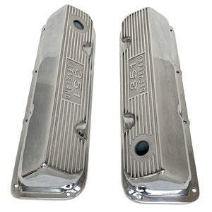 ansen, ford 351 cleveland valve covers, die cast logo, polished, top view