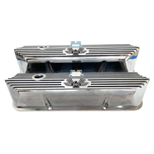 Load image into Gallery viewer, ford fe 390 american eagle valve covers, tall, finned, polished, ansen usa, front view