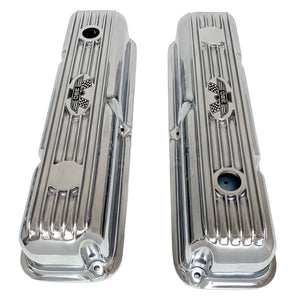 ansen custom engraving, ford fe 390 valve covers american eagle polished, top view