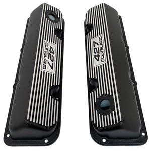 ansen custom engraving, ford 427 cleveland valve covers, black, top view
