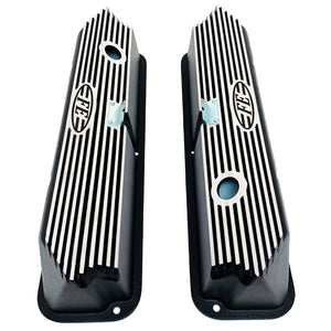 ansen valve covers, ford, fe, all fins, black powder coat, top view