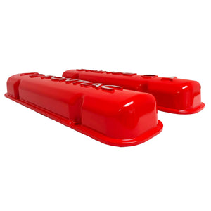 pontiac raised letter logo red valve covers, profile view
