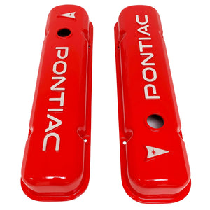 pontiac raised letter logo red valve covers, top view