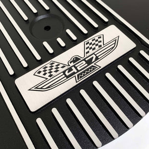 ansen custom engraving, ford fe 427 american eagle air cleaner kit 15 inch round, black, close up view
