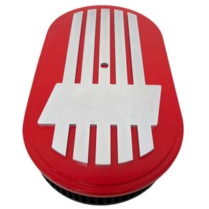 Custom Raised Billet Top 15" Oval Air Cleaner Lid Kit - Red