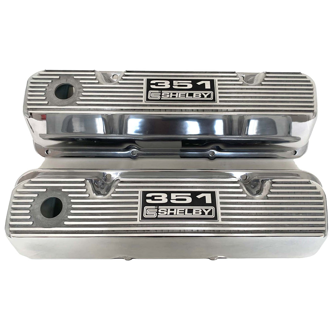 Ford 351 Cleveland Shelby Logo Valve Covers - Style 2 - Polished
