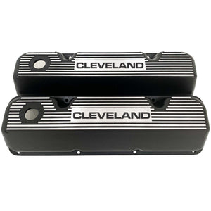 Ford 351 Cleveland Logo Finned Valve Covers - Black