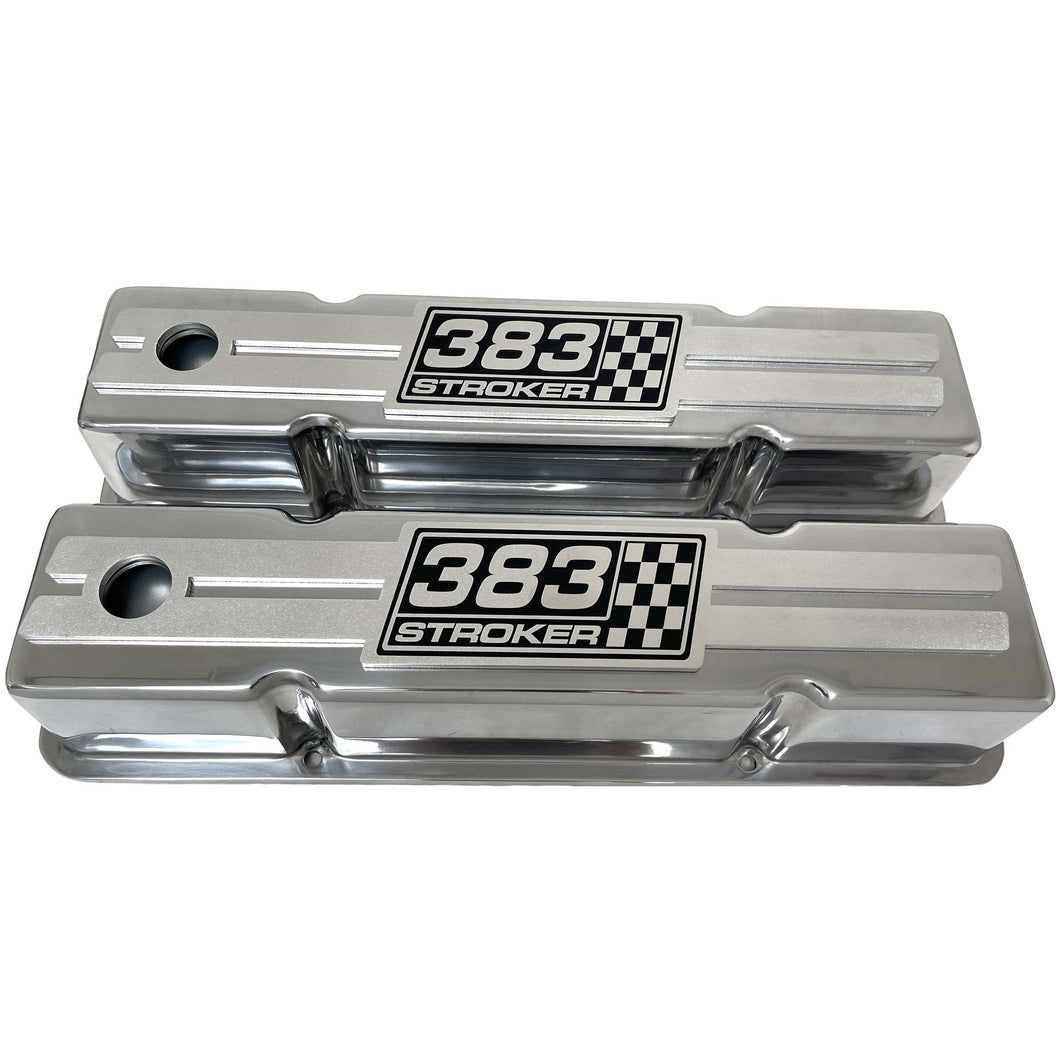 383 Stroker Small Block Chevy Tall Valve Covers, Billet Top Style 2 - Polished