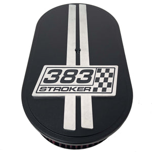 383 STROKER Raised Billet Top 15" Oval Air Cleaner - Style 3 - Black