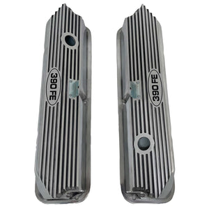 Ford FE 390 FE Logo Valve Covers Tall Finned - Polished