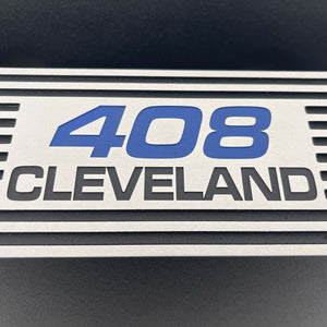 Ford 408 Cleveland Valve Covers Blue Logo - Black