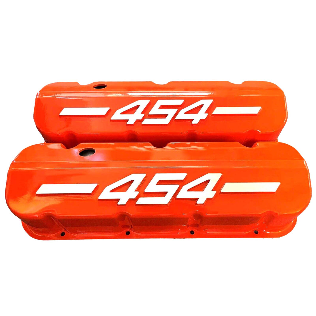 Big Block Chevy 454 - RAISED LOGO - Tall Valve Covers - Orange