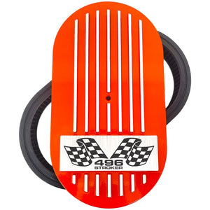 496 Stroker 15" Oval Air Cleaner Lid Kit - Raised Fins - Orange