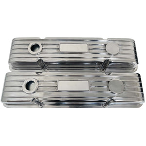 Small Block Chevy Classic Finned Valve Covers, Custom - Polished
